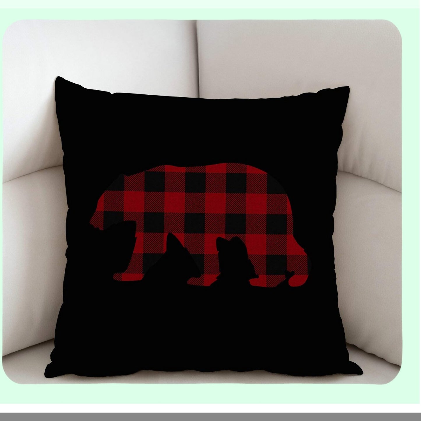Rustic Buffalo Check Bear Pillow Cover - Farmhouse Decor Accent for Cozy Home - Red Plaid Farmhouse Pillow Case - Cabin Chic Cushion Cover
