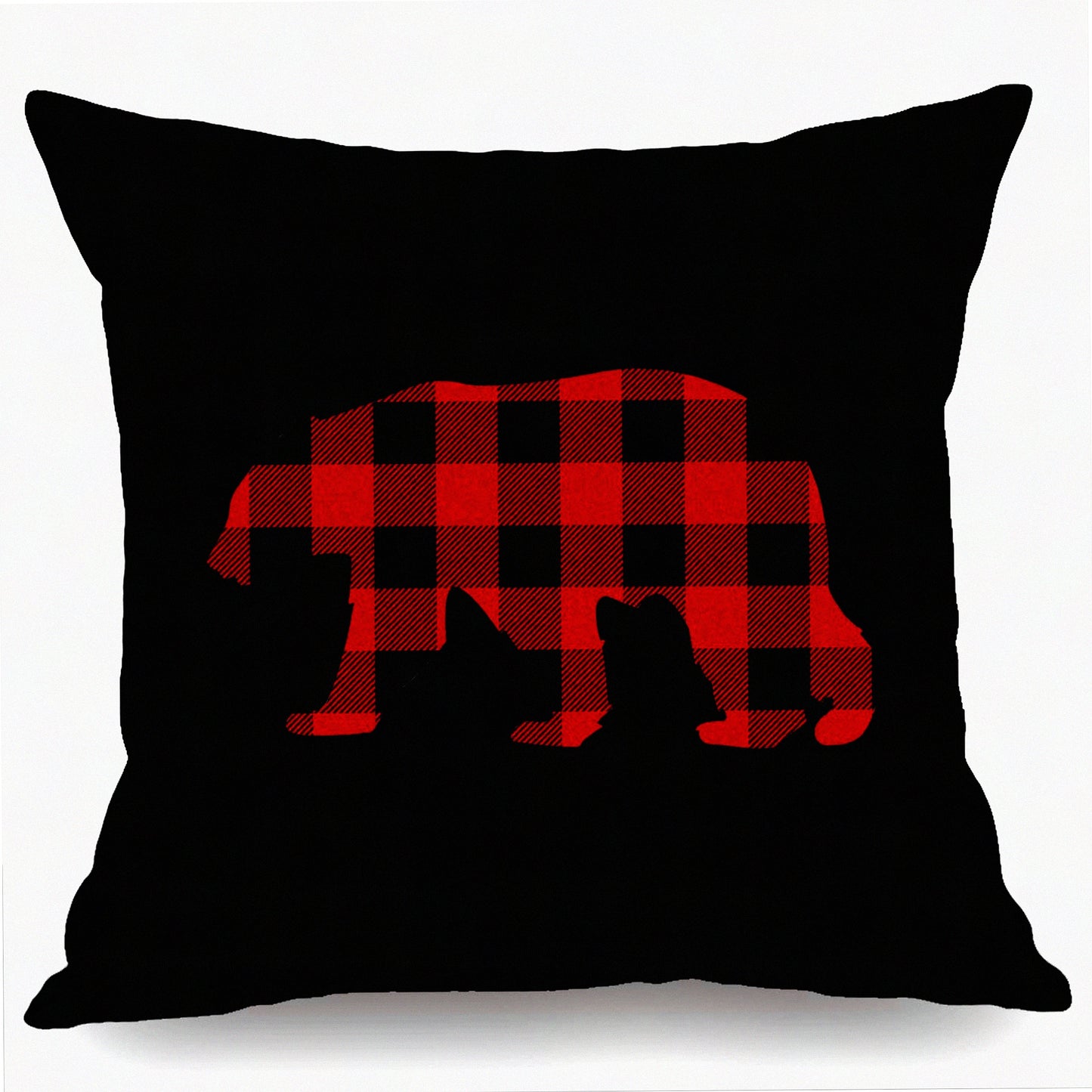 Rustic Buffalo Check Bear Pillow Cover - Farmhouse Decor Accent for Cozy Home - Red Plaid Farmhouse Pillow Case - Cabin Chic Cushion Cover