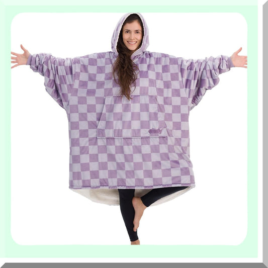CozyCloud Oversized Microfiber Sherpa Blanket - As Seen On Shark Tank, One Size Fits All, Purple Checkered