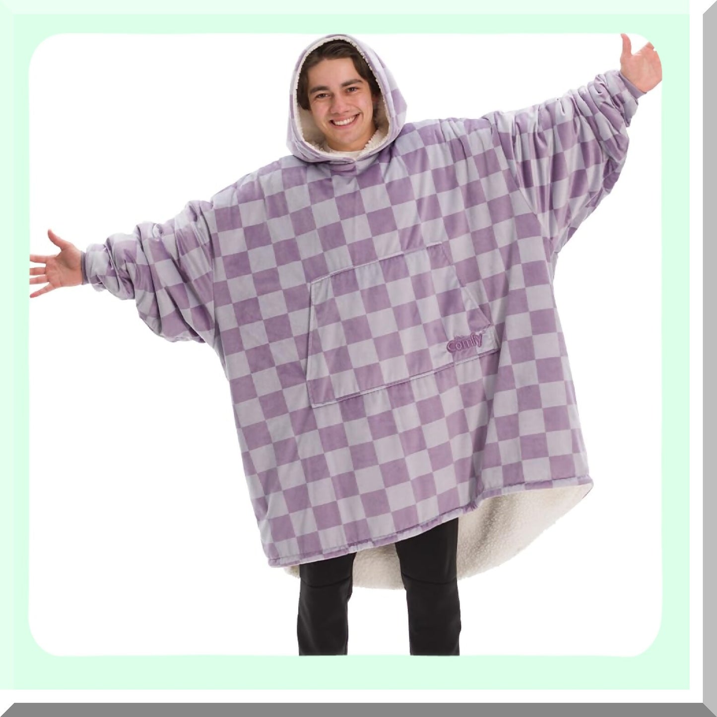 CozyCloud Oversized Microfiber Sherpa Blanket - As Seen On Shark Tank, One Size Fits All, Purple Checkered