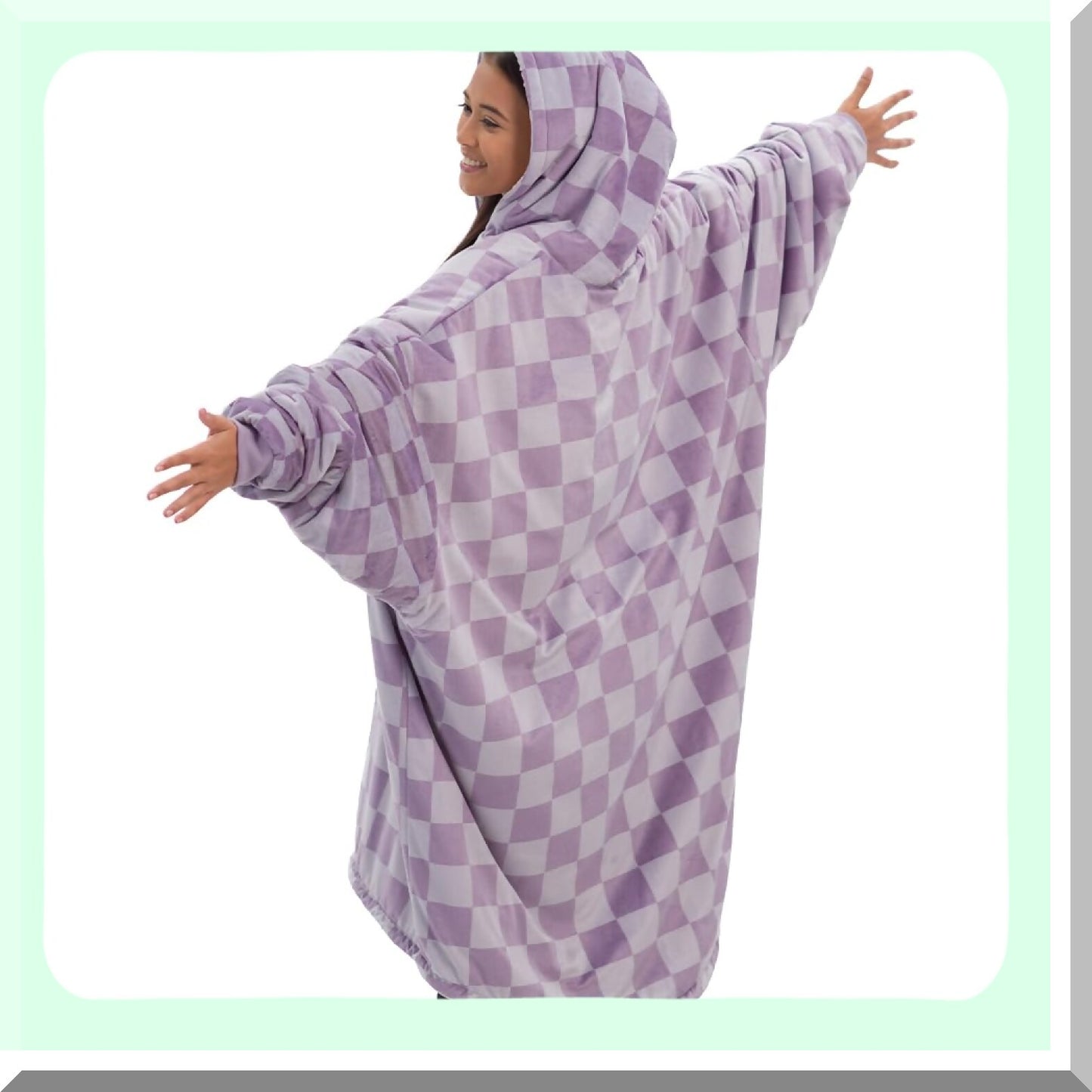 CozyCloud Oversized Microfiber Sherpa Blanket - As Seen On Shark Tank, One Size Fits All, Purple Checkered