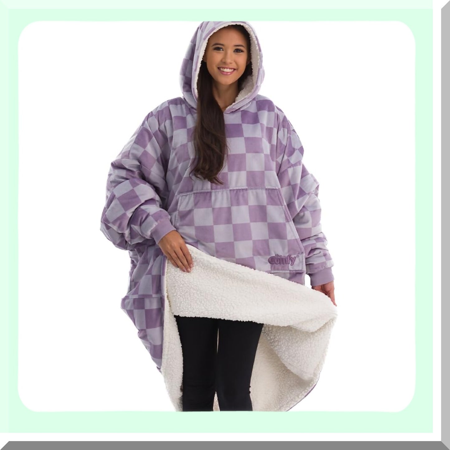 CozyCloud Oversized Microfiber Sherpa Blanket - As Seen On Shark Tank, One Size Fits All, Purple Checkered