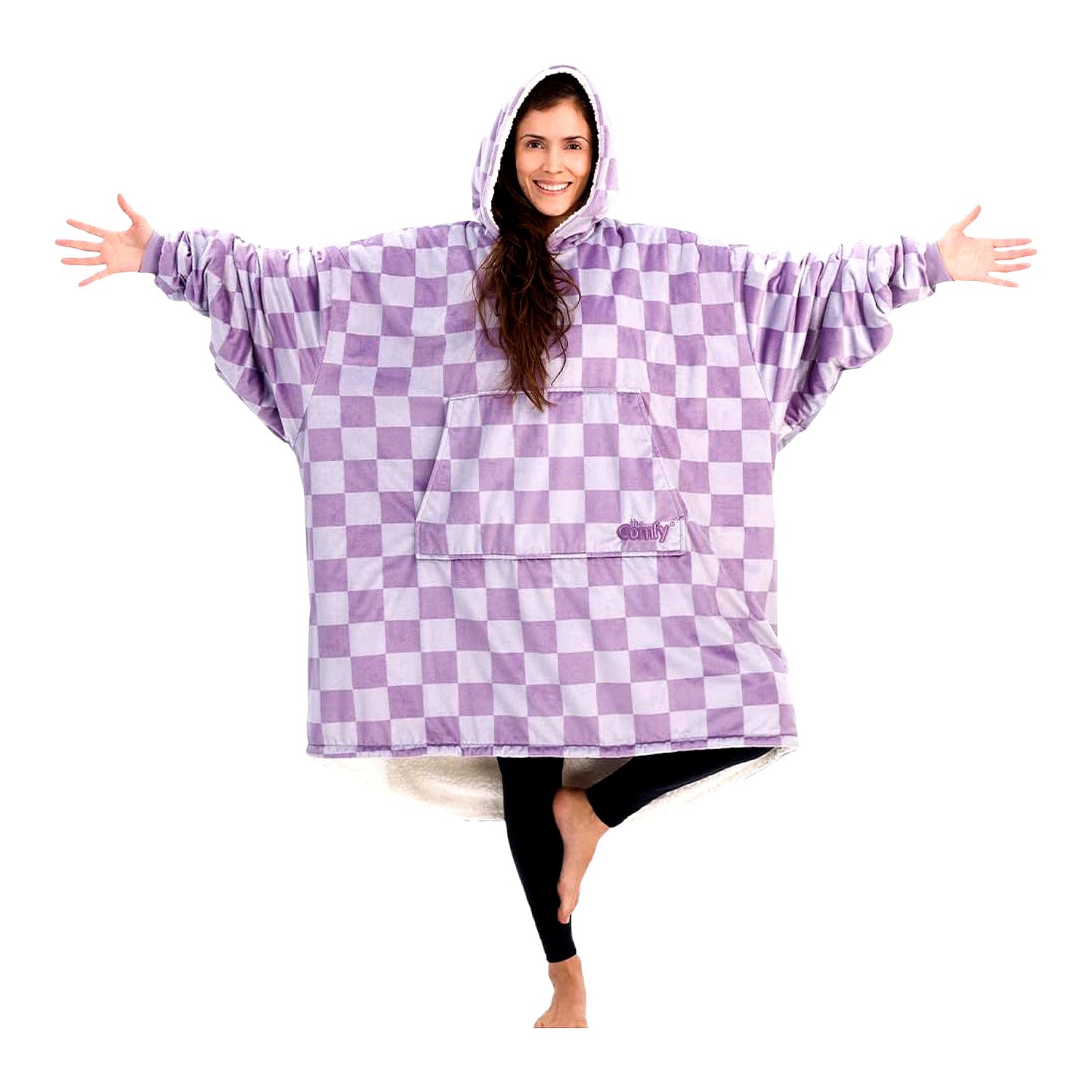 CozyCloud Oversized Microfiber Sherpa Blanket - As Seen On Shark Tank, One Size Fits All, Purple Checkered