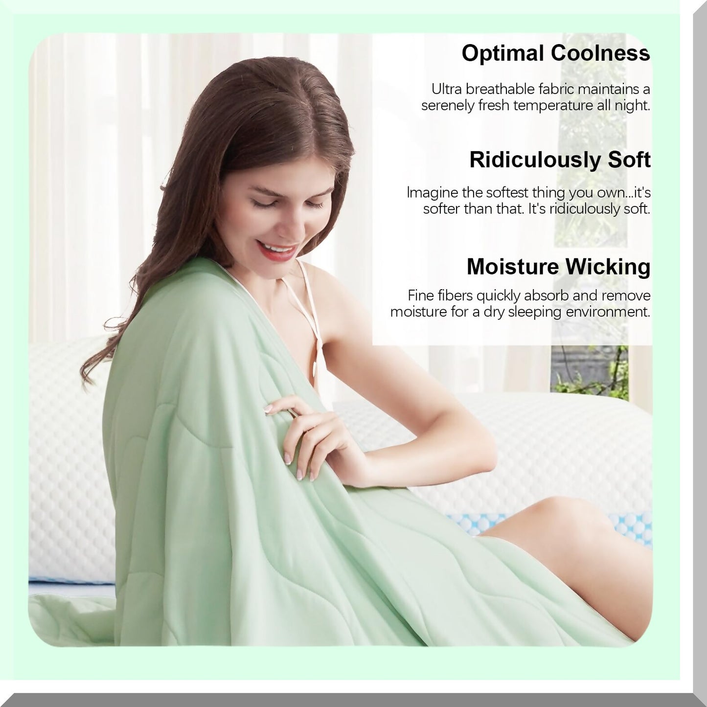 ChillMax Cooling Comforter - Cold Touch Fabric, Double-Sided Cool Design, Soft Fluffy Blanket for Night Sweats & Hot Sleepers - Queen Size (90"x90") - Green