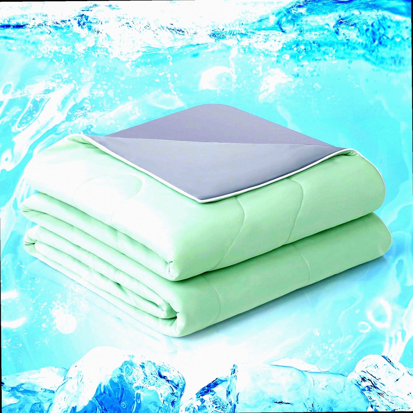 ChillMax Cooling Comforter - Cold Touch Fabric, Double-Sided Cool Design, Soft Fluffy Blanket for Night Sweats & Hot Sleepers - Queen Size (90"x90") - Green
