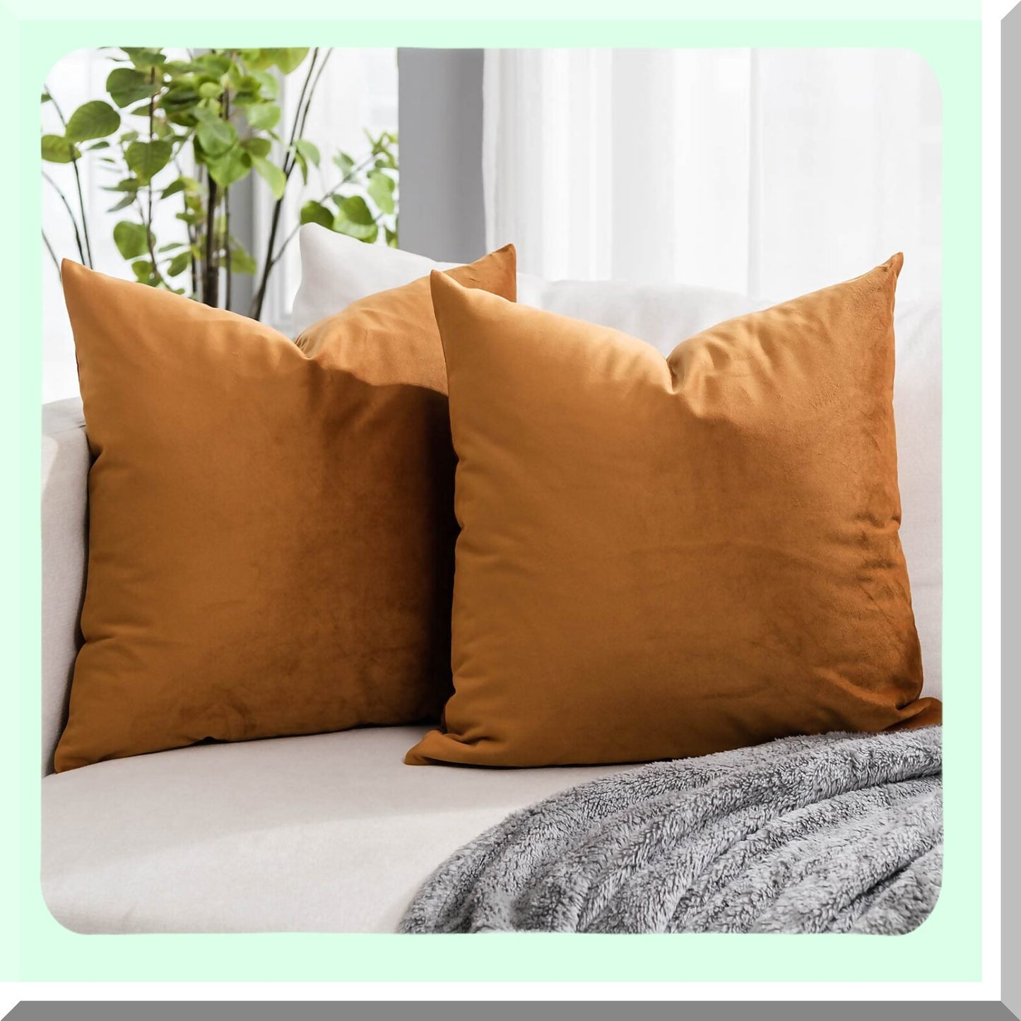 Luxury Velvet Burnt Orange Throw Pillow Covers - Set of 2 28x28 inch - Solid Square Cushion Cases for Sofa Couch Bed - Living Room Decor Zippered Cases