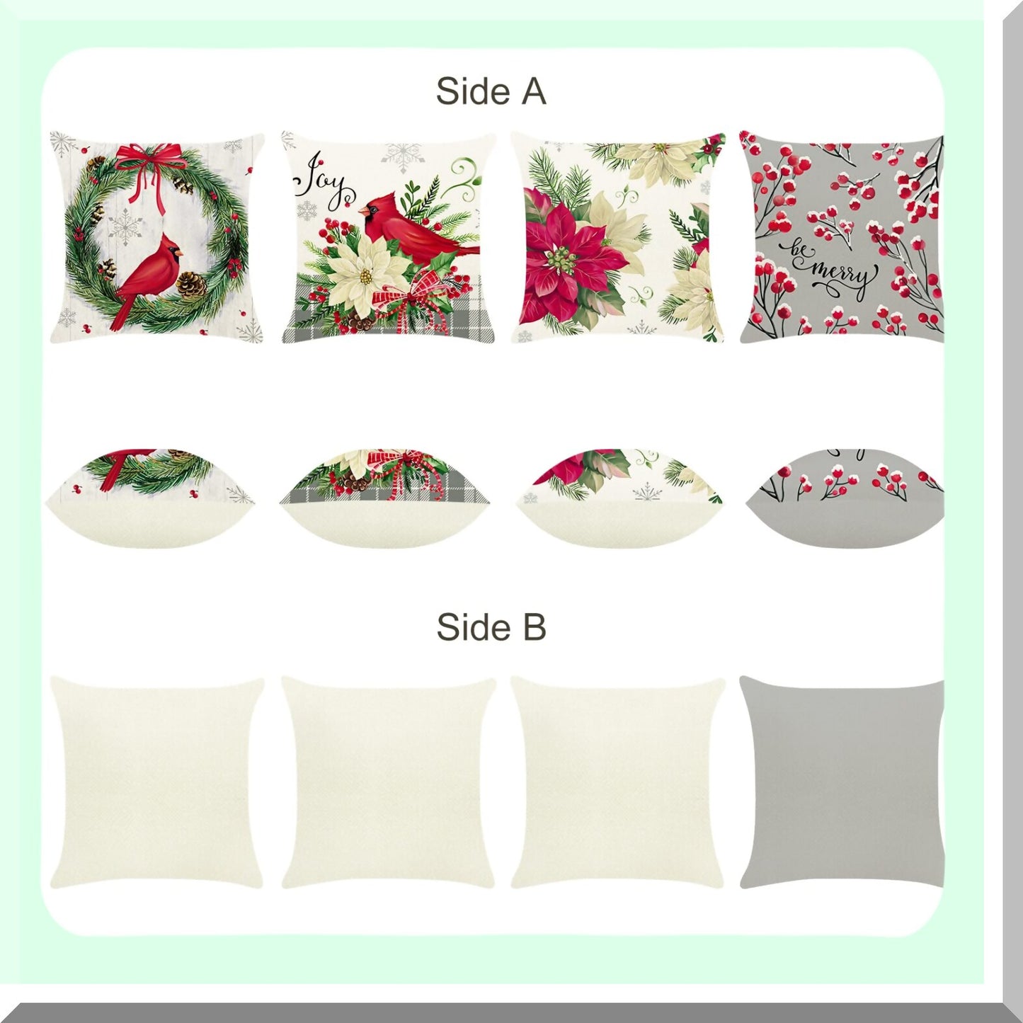 Winter Cardinal Poinsettia Pillow Covers - Set of 4, 18x18 Inch Floral Decor for Sofa Couch, Holiday Throw Pillows