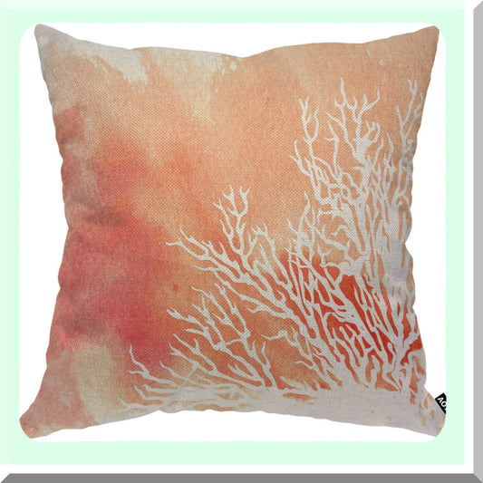 Coral Reef Watercolor Splash Pillow Cover - Artistic Elegance Doodle Orange Case for Home Decor - 18x18 Inch Cushion Cover for Couch or Bed - Men Women Boy Girl Room Accent