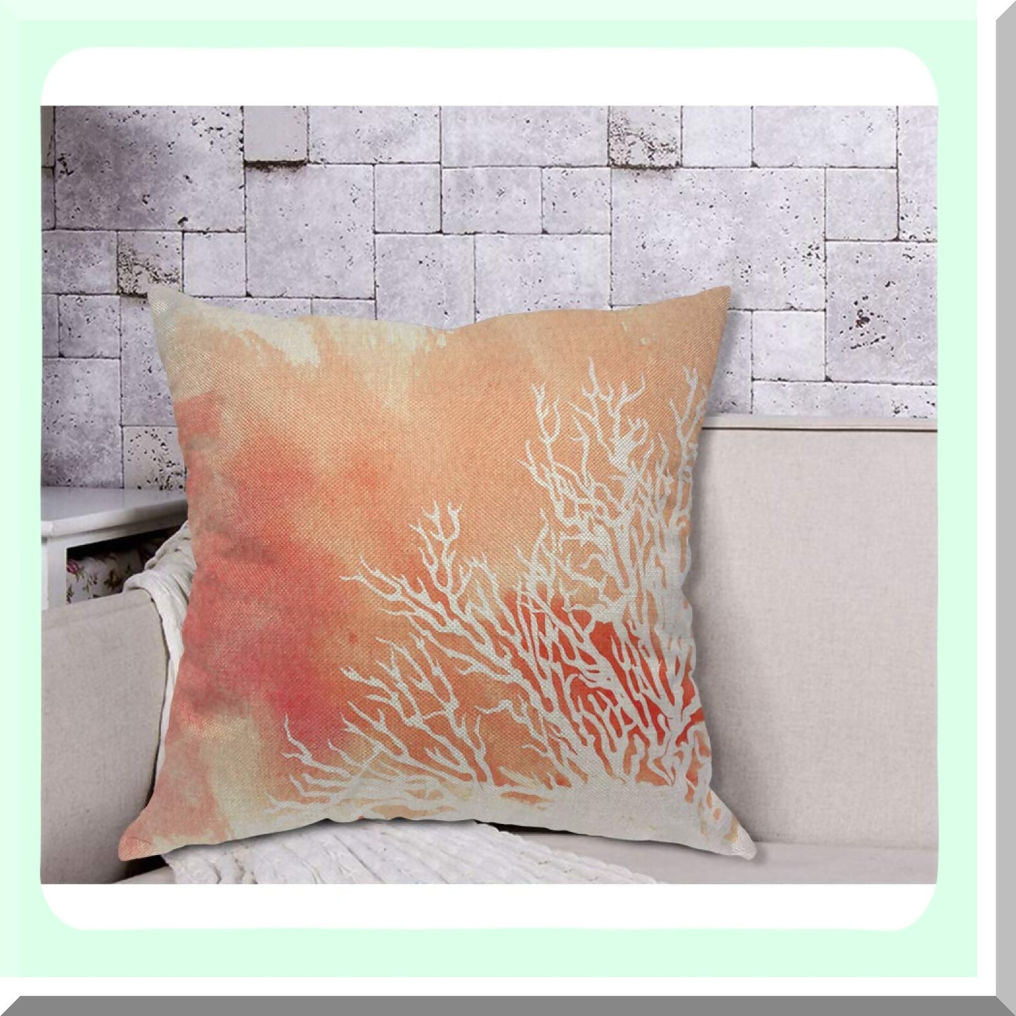Coral Reef Watercolor Splash Pillow Cover - Artistic Elegance Doodle Orange Case for Home Decor - 18x18 Inch Cushion Cover for Couch or Bed - Men Women Boy Girl Room Accent