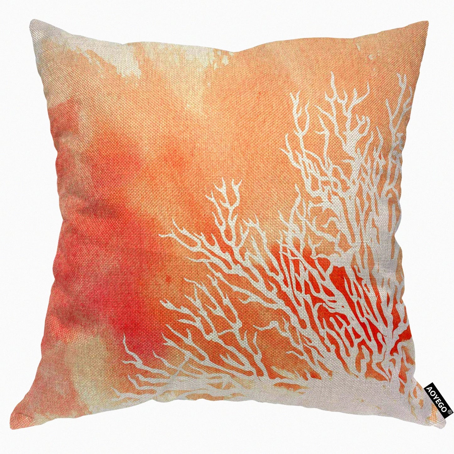 Coral Reef Watercolor Splash Pillow Cover - Artistic Elegance Doodle Orange Case for Home Decor - 18x18 Inch Cushion Cover for Couch or Bed - Men Women Boy Girl Room Accent