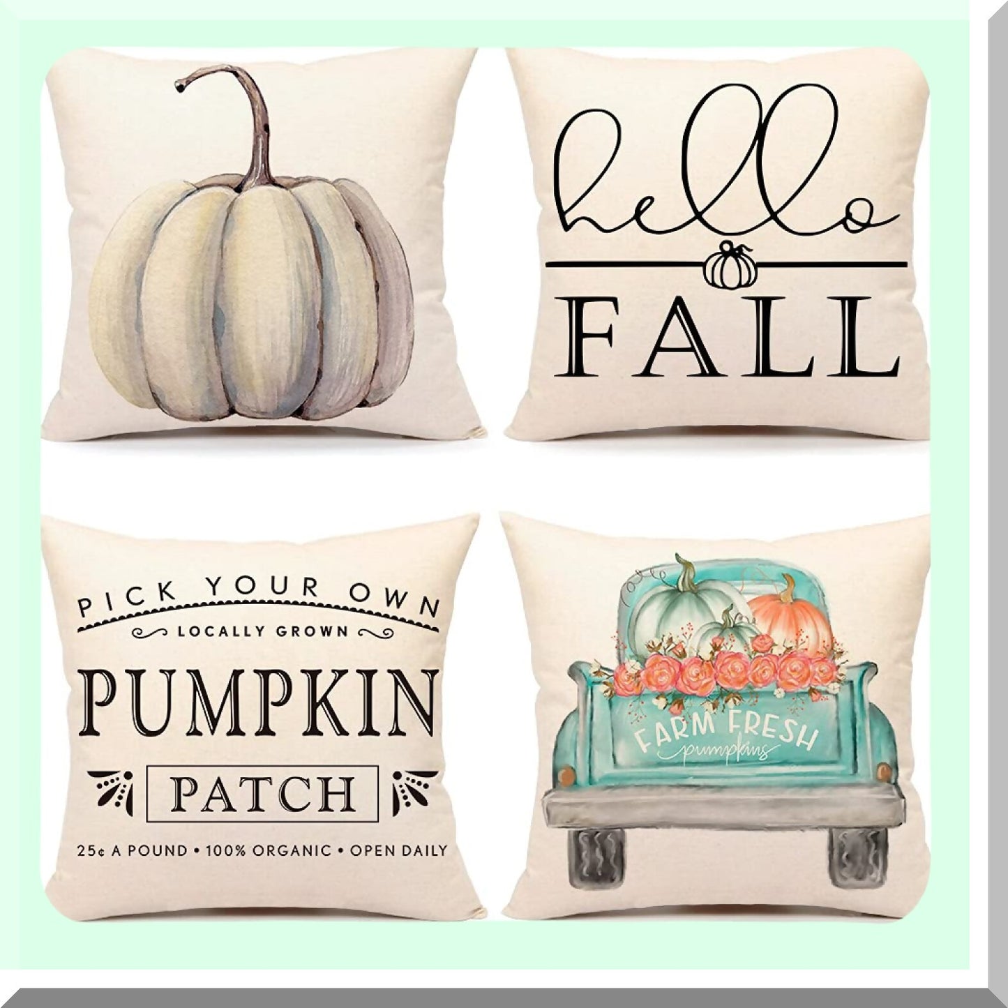 Autumn Harvest Pillow Covers Set - White Pumpkin Farmhouse Decor - Fall Thanksgiving Cushion Cases - Home Decorative Throw Pillows - 18x18 Pack