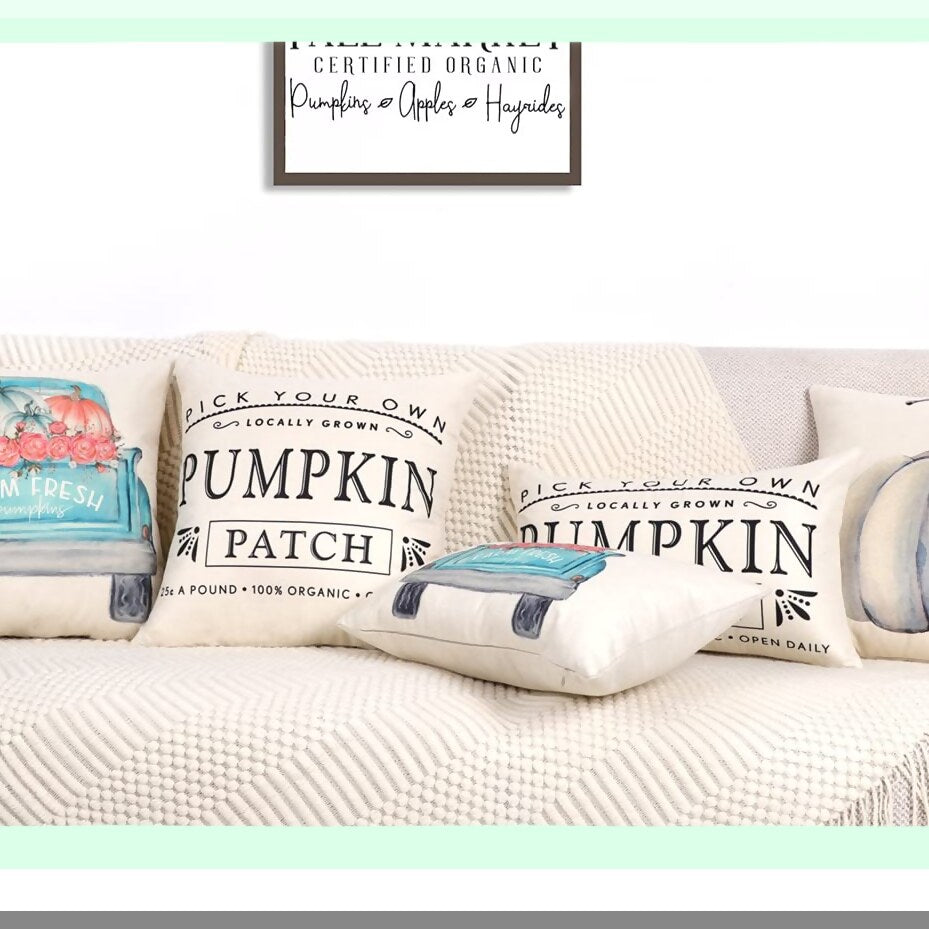 Autumn Harvest Pillow Covers Set - White Pumpkin Farmhouse Decor - Fall Thanksgiving Cushion Cases - Home Decorative Throw Pillows - 18x18 Pack