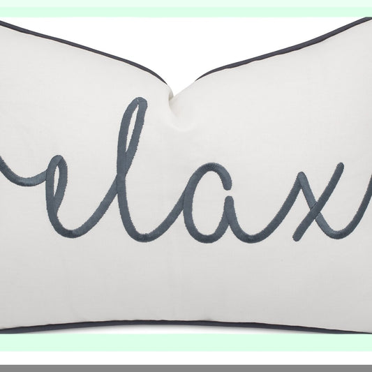 Ivory Bliss Lumbar Throw Pillow Cover - Newlyweds Bedroom Sofa Accent - Relax Sentiment Embroidered - 12x18 Decorative Cushion