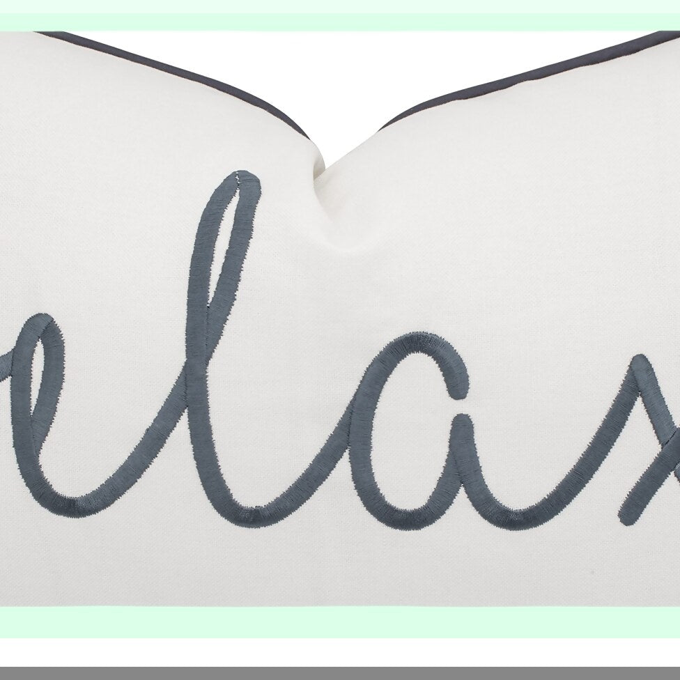 Ivory Bliss Lumbar Throw Pillow Cover - Newlyweds Bedroom Sofa Accent - Relax Sentiment Embroidered - 12x18 Decorative Cushion