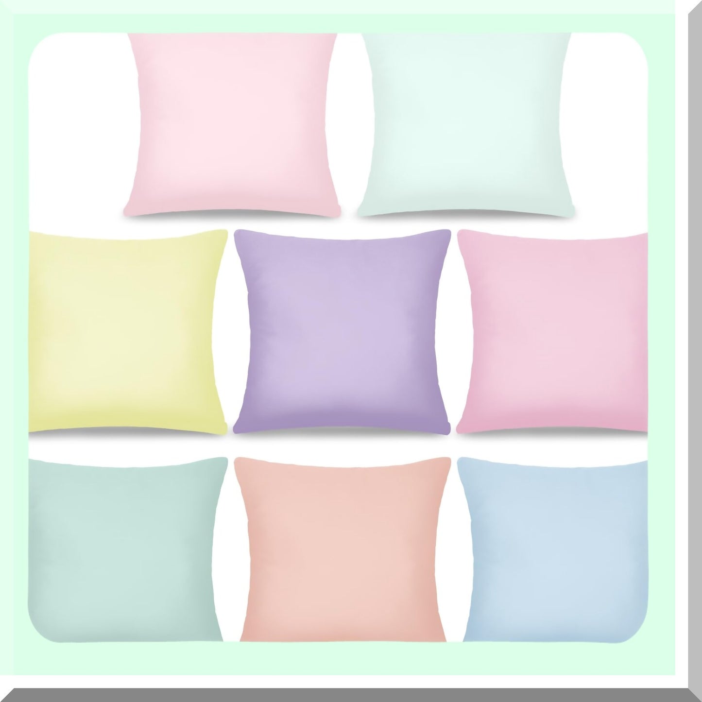 Pastel Mix Color Square Cushion Covers - Set of 8 Decorative Throw Pillow Cases for Couch Sofa Bedroom Patio Balcony. Hidden Zipper, Linen Material.