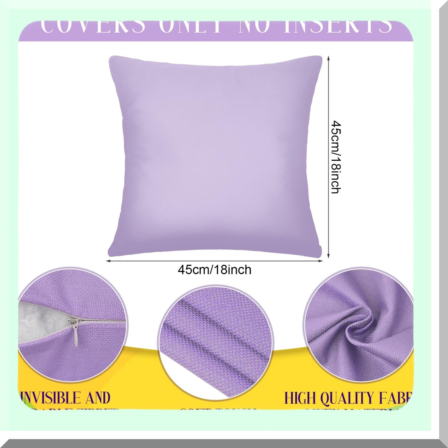 Pastel Mix Color Square Cushion Covers - Set of 8 Decorative Throw Pillow Cases for Couch Sofa Bedroom Patio Balcony. Hidden Zipper, Linen Material.