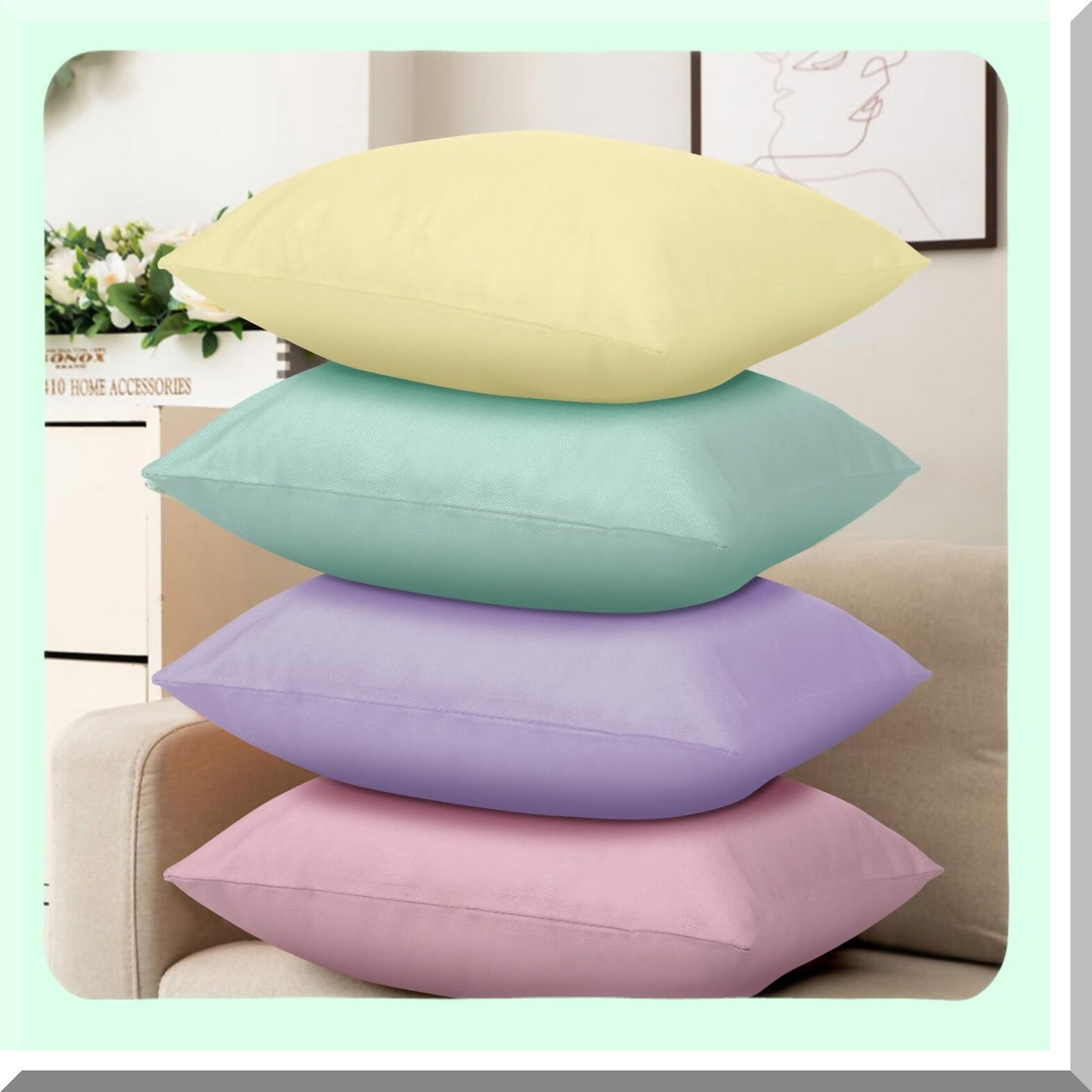 Pastel Mix Color Square Cushion Covers - Set of 8 Decorative Throw Pillow Cases for Couch Sofa Bedroom Patio Balcony. Hidden Zipper, Linen Material.
