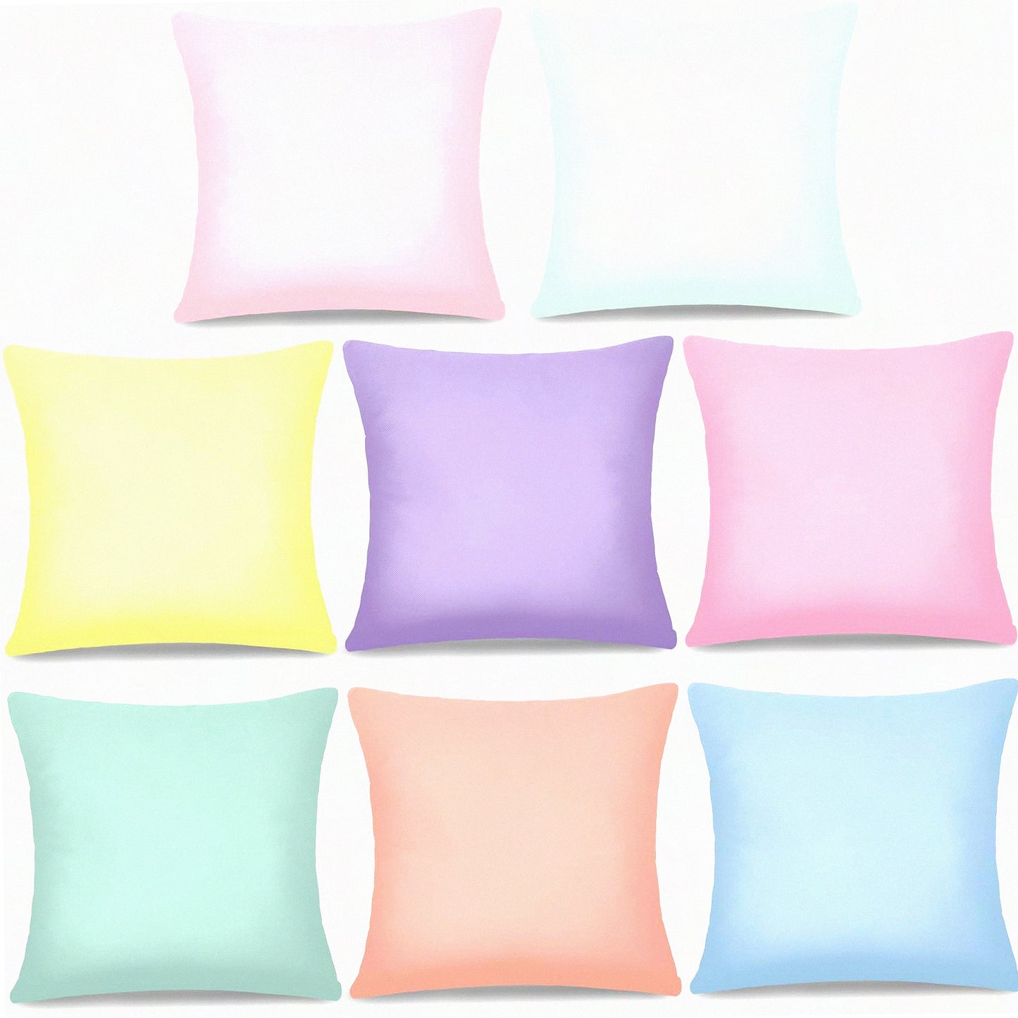 Pastel Mix Color Square Cushion Covers - Set of 8 Decorative Throw Pillow Cases for Couch Sofa Bedroom Patio Balcony. Hidden Zipper, Linen Material.