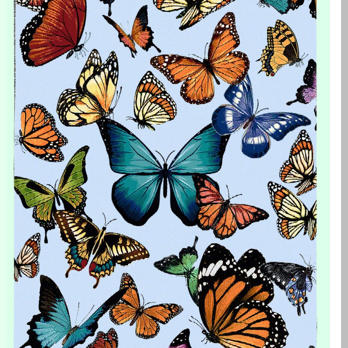 Garden Flutter Light Blue Cotton Tapestry Throw - Floral Butterfly Blanket, 72x54, Made in USA