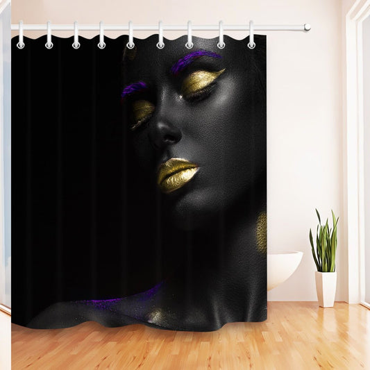 African N Shower Curtain 72x72 Inch Black Woman Gold Lips