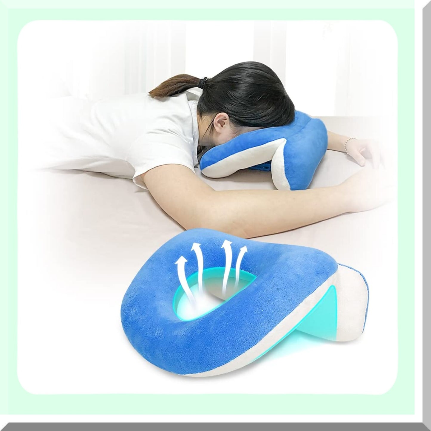 Stomach Sleeper Recovery Pillow - Face Down Cradle Cushion with Head Hole for Post Surgery Napping and Desk Mage Support