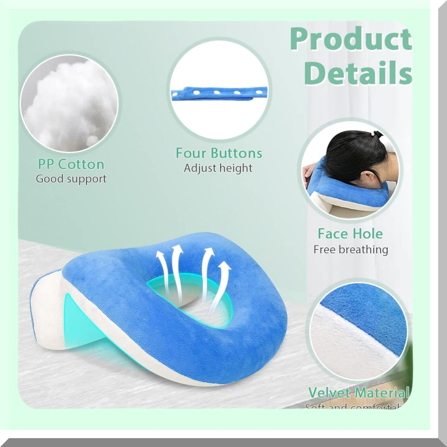 Stomach Sleeper Recovery Pillow - Face Down Cradle Cushion with Head Hole for Post Surgery Napping and Desk Mage Support