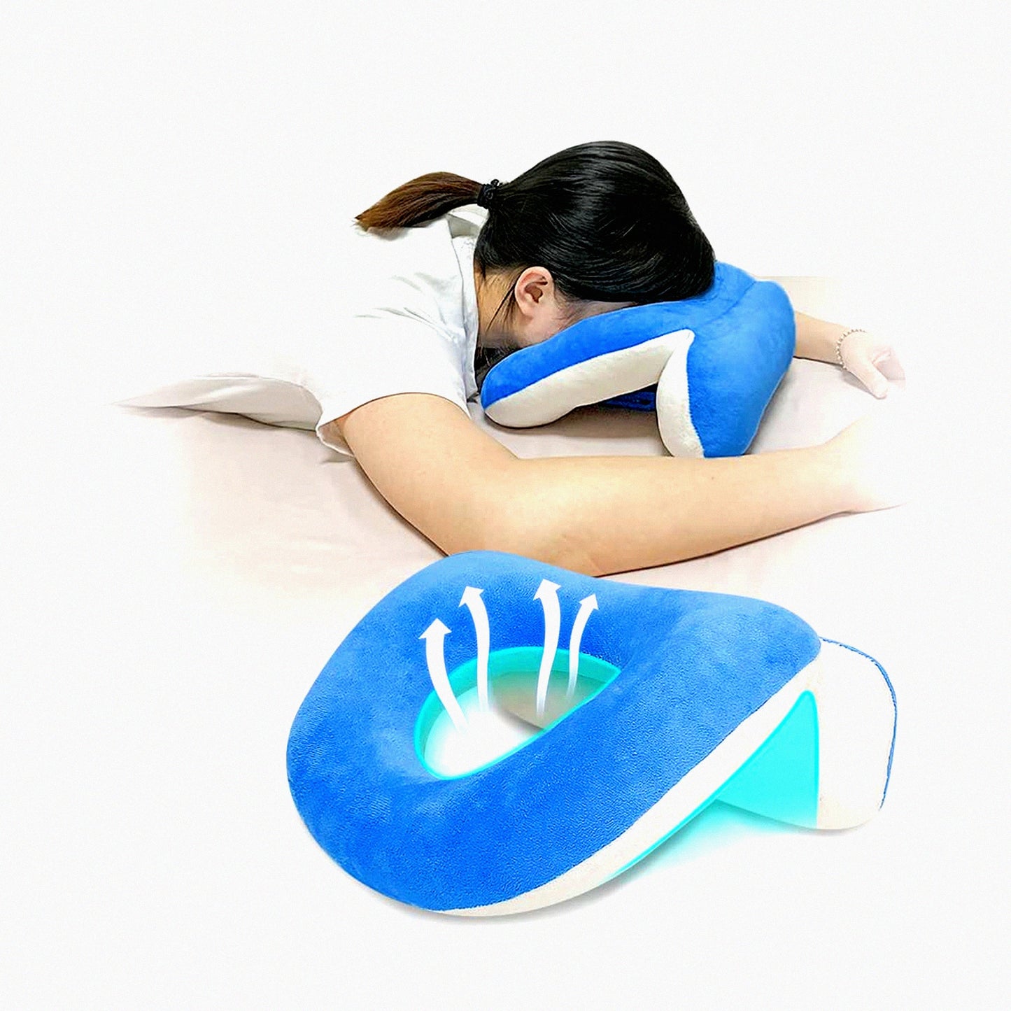 Stomach Sleeper Recovery Pillow - Face Down Cradle Cushion with Head Hole for Post Surgery Napping and Desk Mage Support