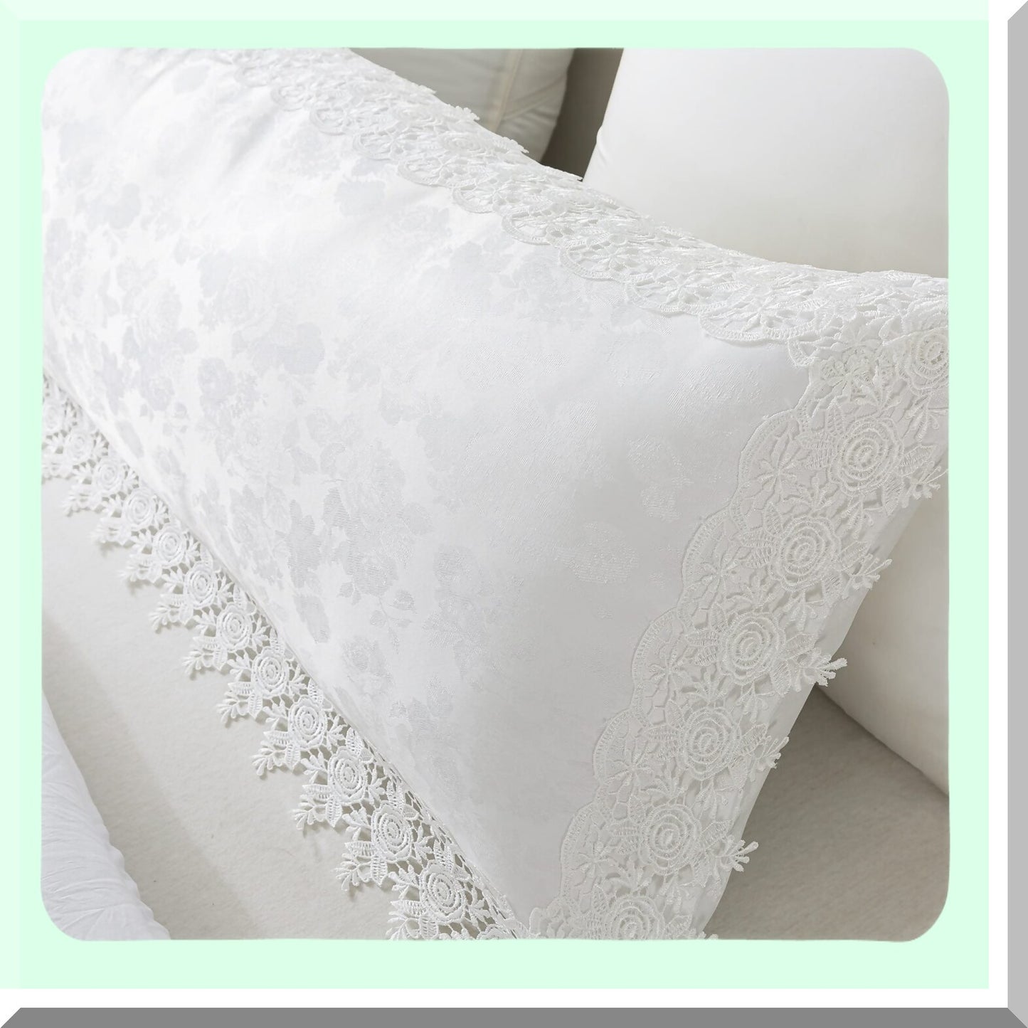 Vintage Ruffles Jacquard Body Pillow Cover - Farmhouse Style Embroidered Sham - 20x54 Inch White Pillowcase - Elegant Design, 1 Piece