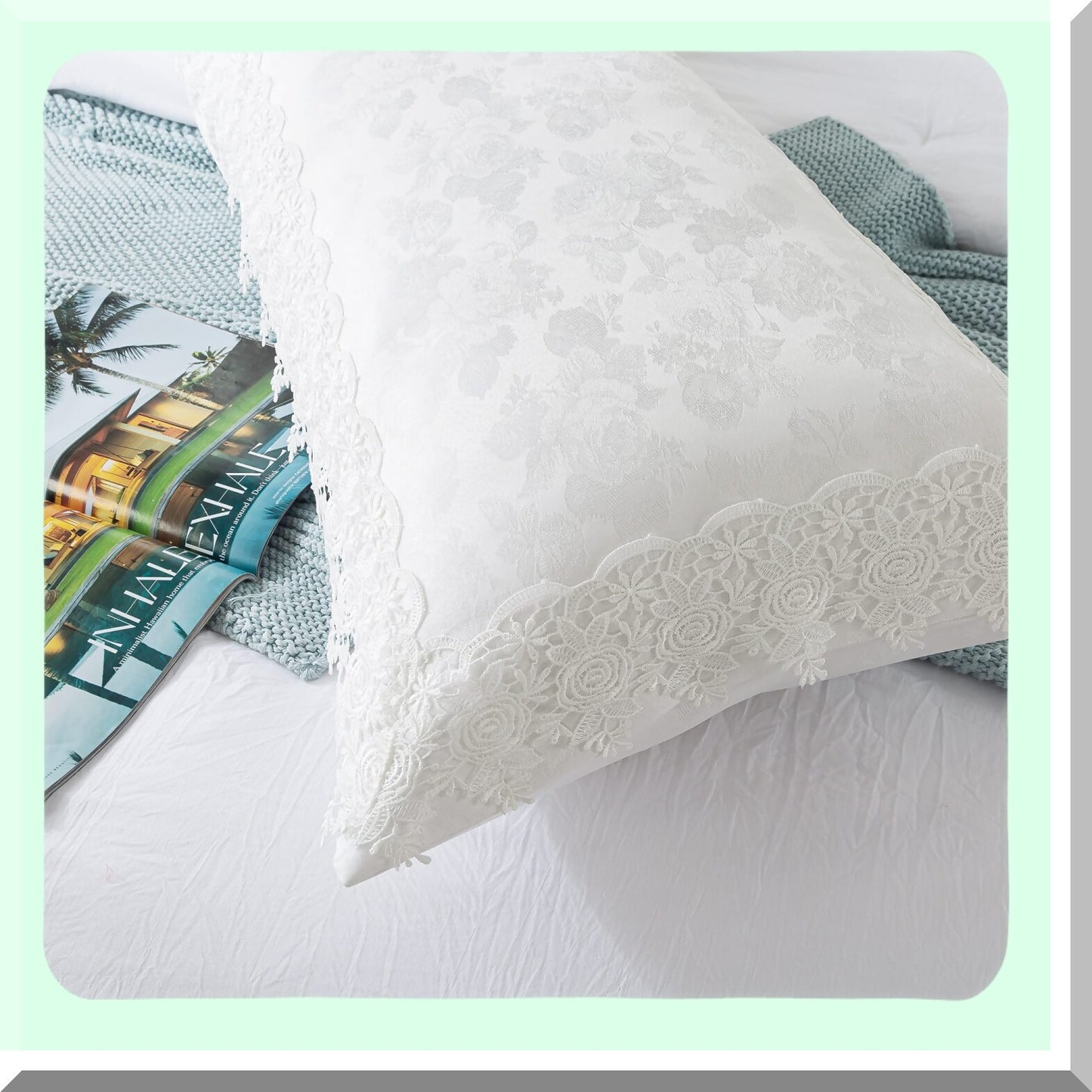 Vintage Ruffles Jacquard Body Pillow Cover - Farmhouse Style Embroidered Sham - 20x54 Inch White Pillowcase - Elegant Design, 1 Piece