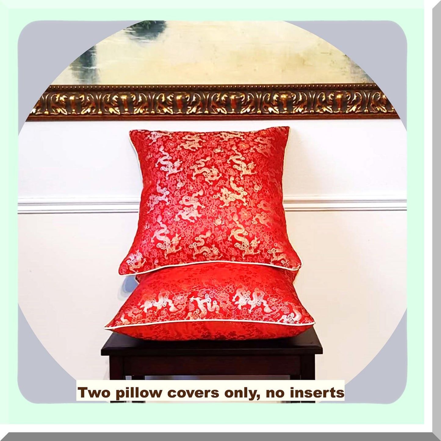Silky Jacquard Red Gold Throw Pillow Covers - Rope Border Design - Couch Sofa Bed Decor - 18x18 Inch - No Inserts - Stylish Home Accessories
