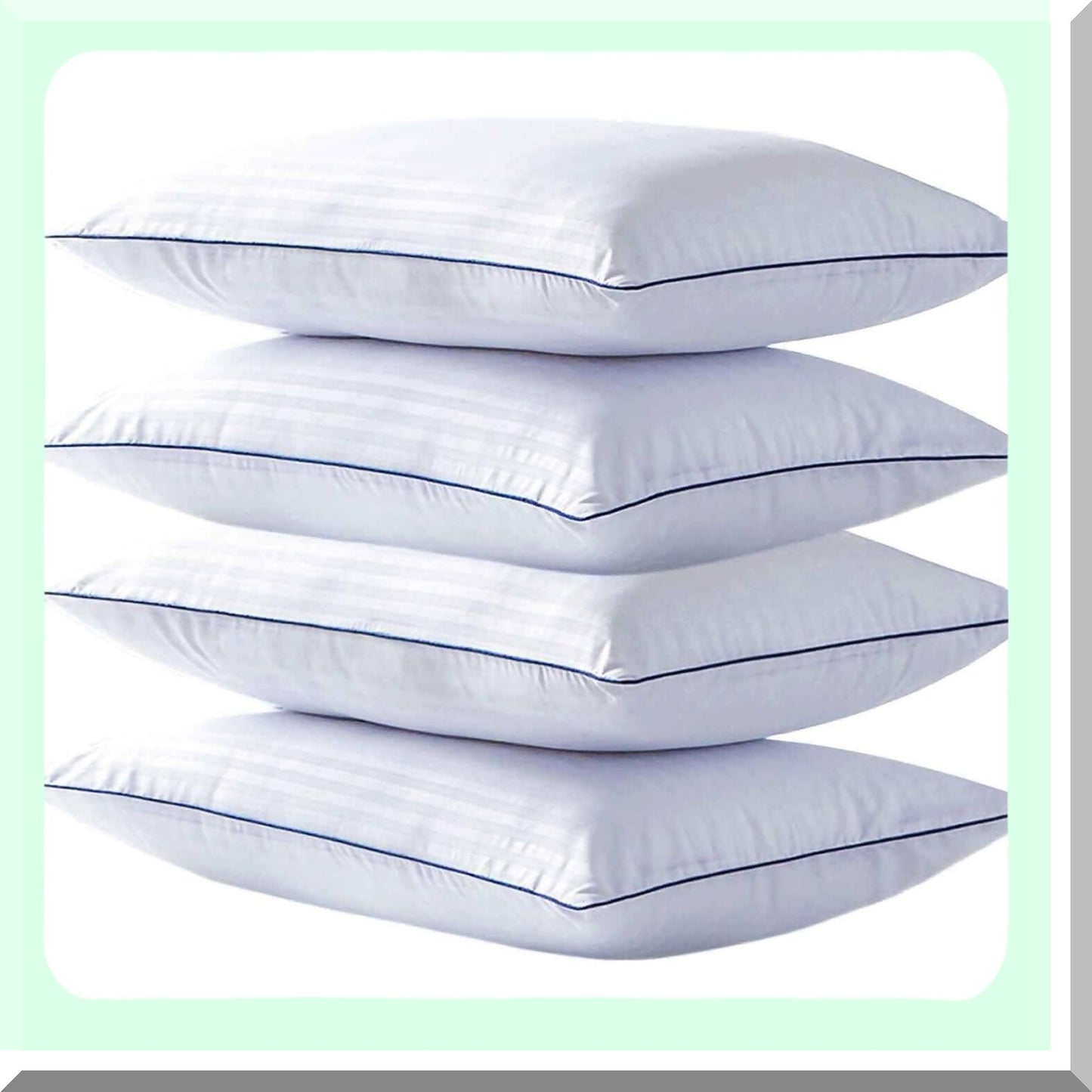 FluffCozy SleepEase Queen Pillow Set - 4 Pack, 20x28 in Hypoallergenic Down Alternative Pillows for Stomach & Back Sleepers, Soft Supportive Striped Design