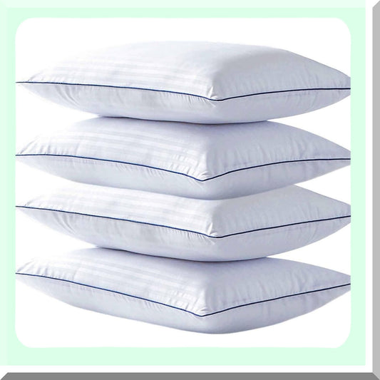FluffCozy SleepEase Queen Pillow Set - 4 Pack, 20x28 in Hypoallergenic Down Alternative Pillows for Stomach & Back Sleepers, Soft Supportive Striped Design