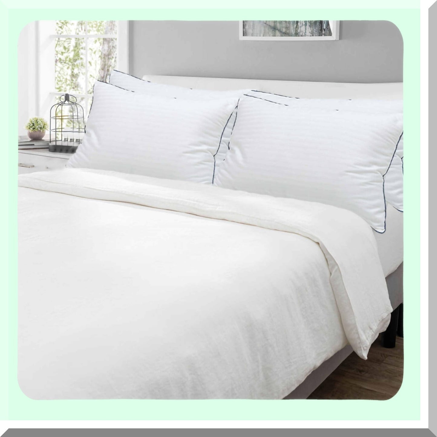 FluffCozy SleepEase Queen Pillow Set - 4 Pack, 20x28 in Hypoallergenic Down Alternative Pillows for Stomach & Back Sleepers, Soft Supportive Striped Design