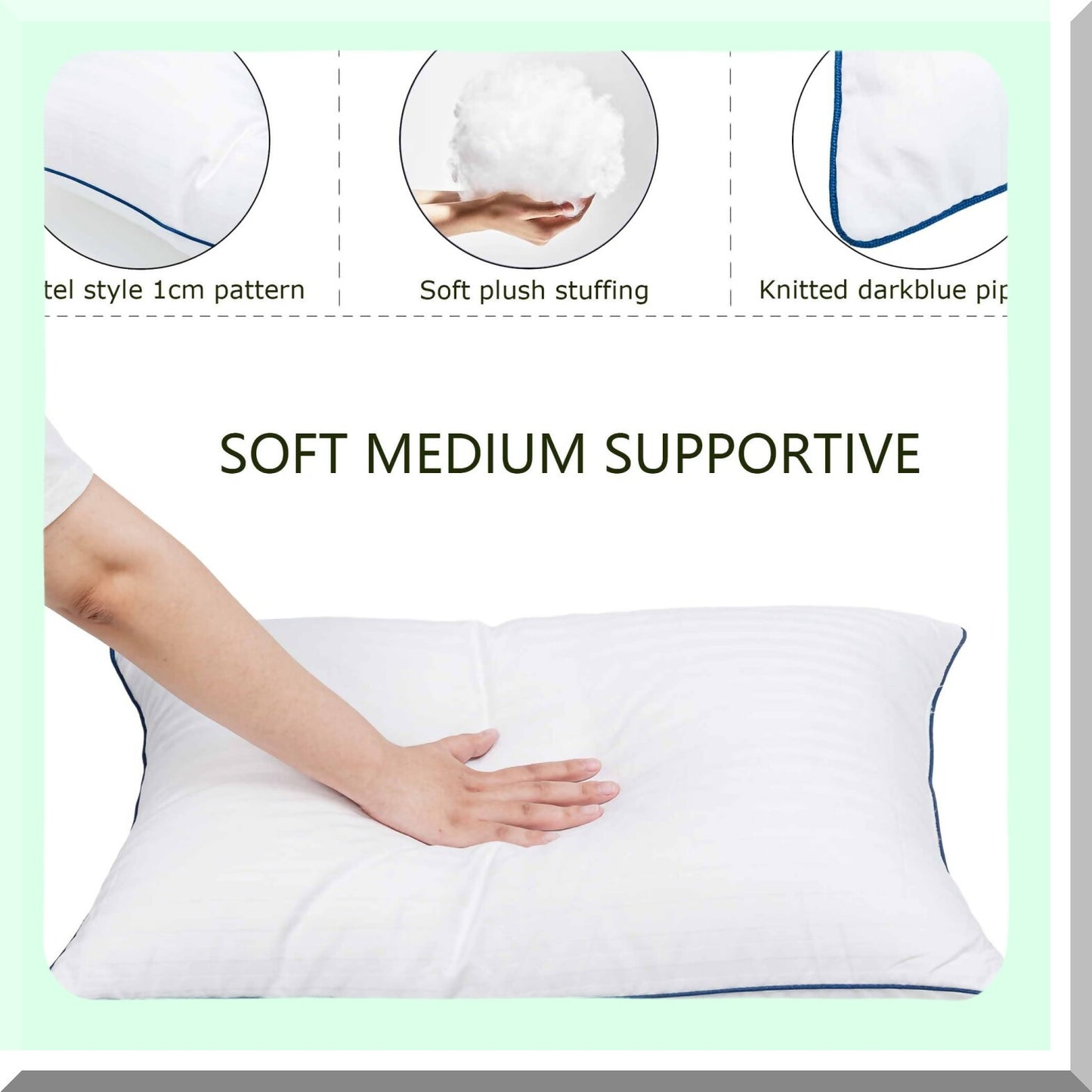FluffCozy SleepEase Queen Pillow Set - 4 Pack, 20x28 in Hypoallergenic Down Alternative Pillows for Stomach & Back Sleepers, Soft Supportive Striped Design