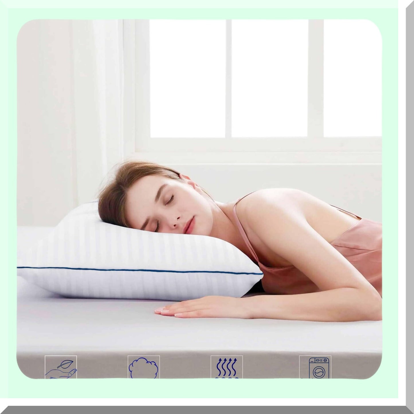 FluffCozy SleepEase Queen Pillow Set - 4 Pack, 20x28 in Hypoallergenic Down Alternative Pillows for Stomach & Back Sleepers, Soft Supportive Striped Design
