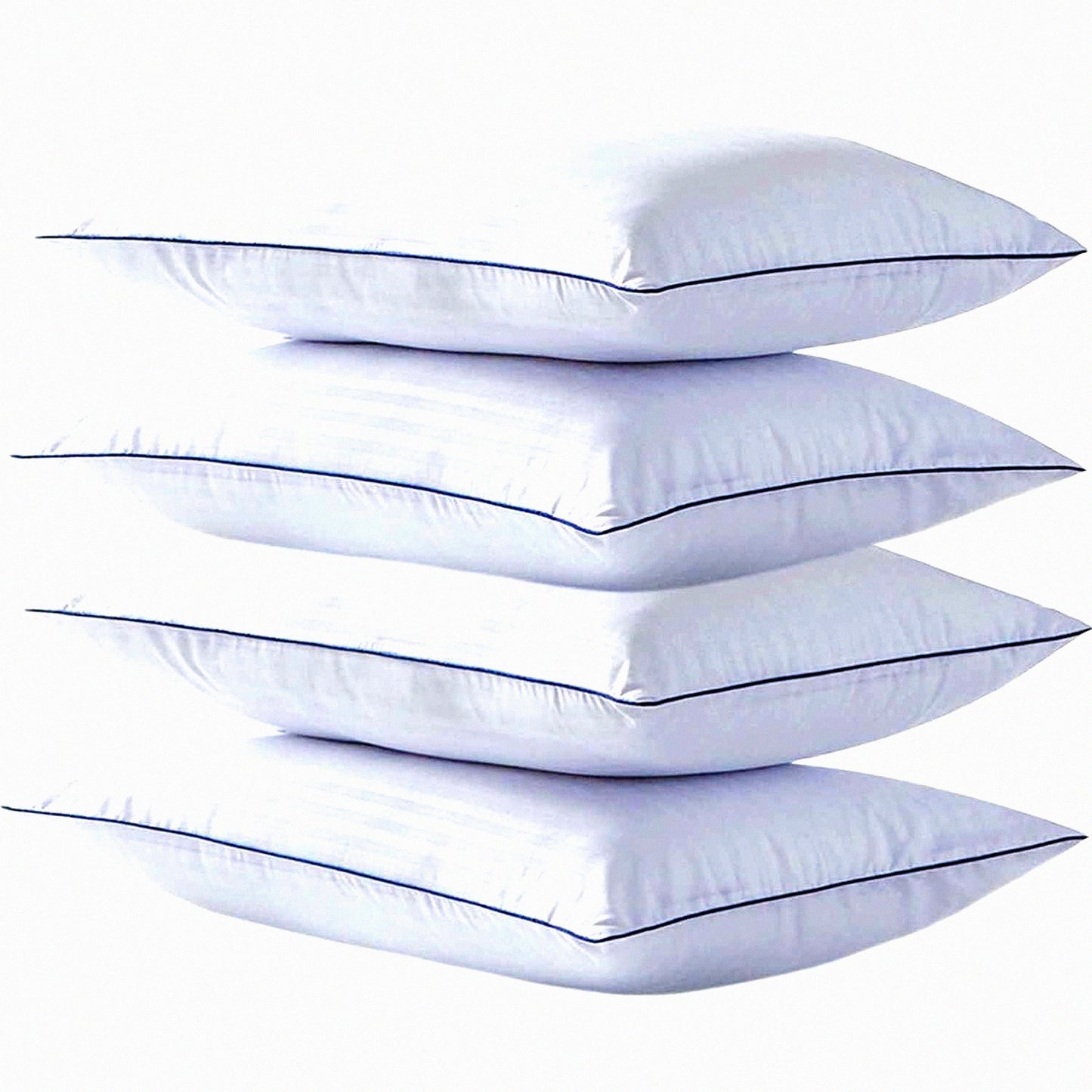 FluffCozy SleepEase Queen Pillow Set - 4 Pack, 20x28 in Hypoallergenic Down Alternative Pillows for Stomach & Back Sleepers, Soft Supportive Striped Design