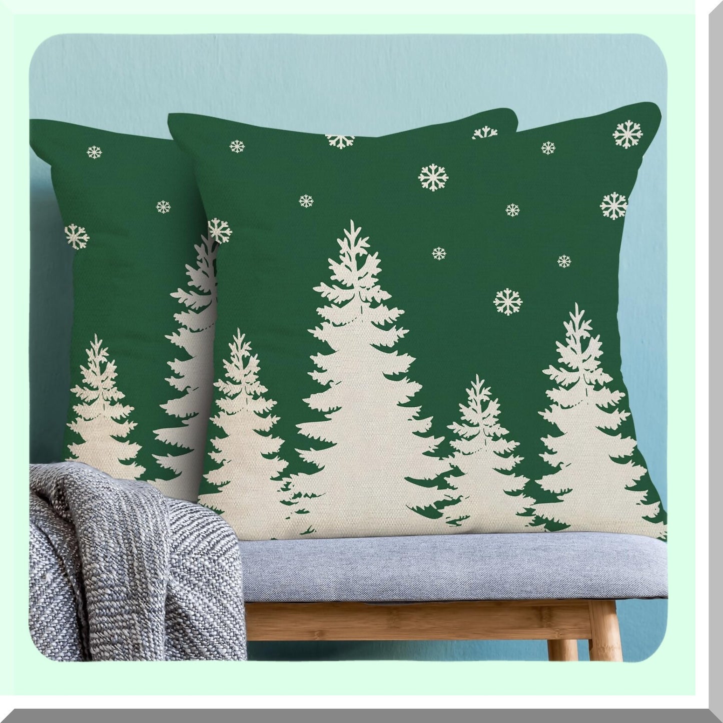 Winter Wonderland Pillow Covers - Set of 2 Sage Green Snowflake Decorative Cushion Cases 20x20 Inch for Xmas Holiday Outdoor Couch Bed Decor