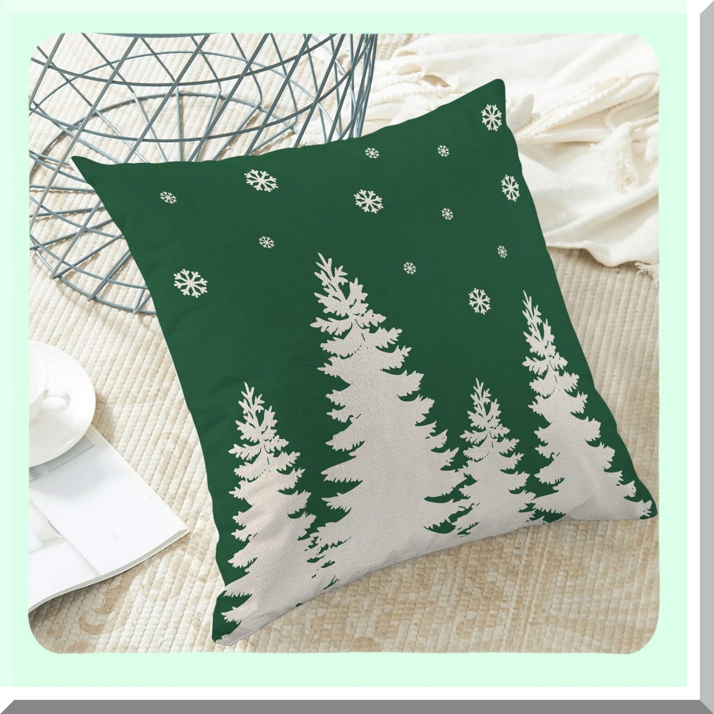 Winter Wonderland Pillow Covers - Set of 2 Sage Green Snowflake Decorative Cushion Cases 20x20 Inch for Xmas Holiday Outdoor Couch Bed Decor