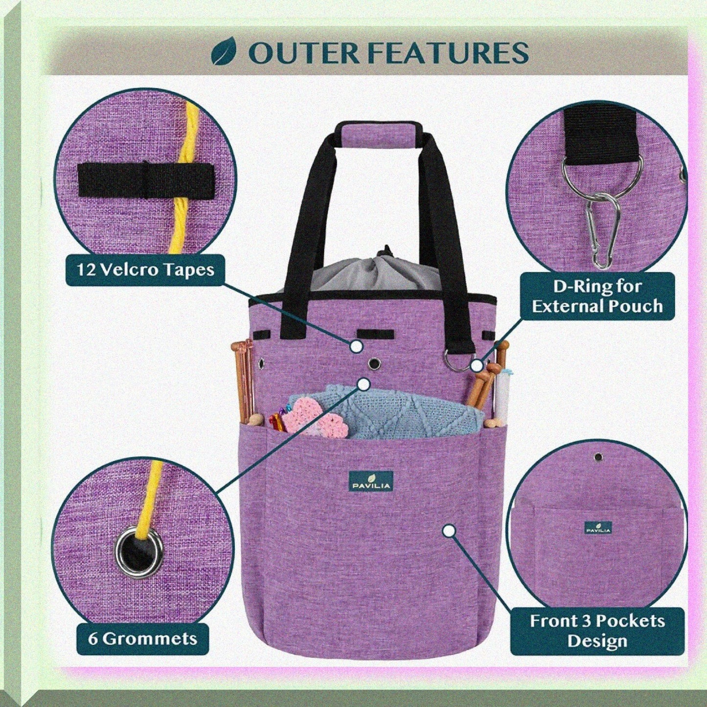 Knitting Bag Crochet Organizer Heather Purple