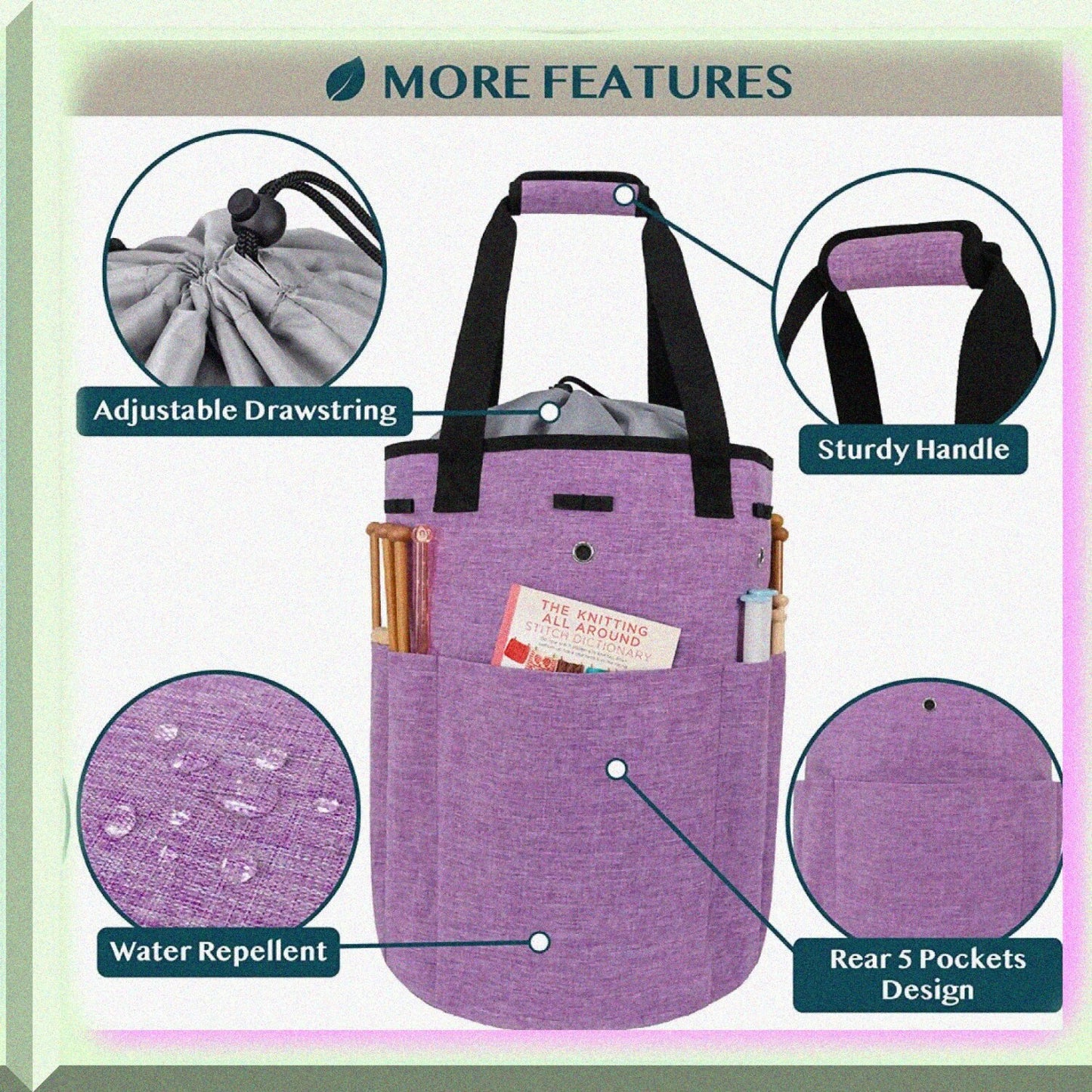 Knitting Bag Crochet Organizer Heather Purple