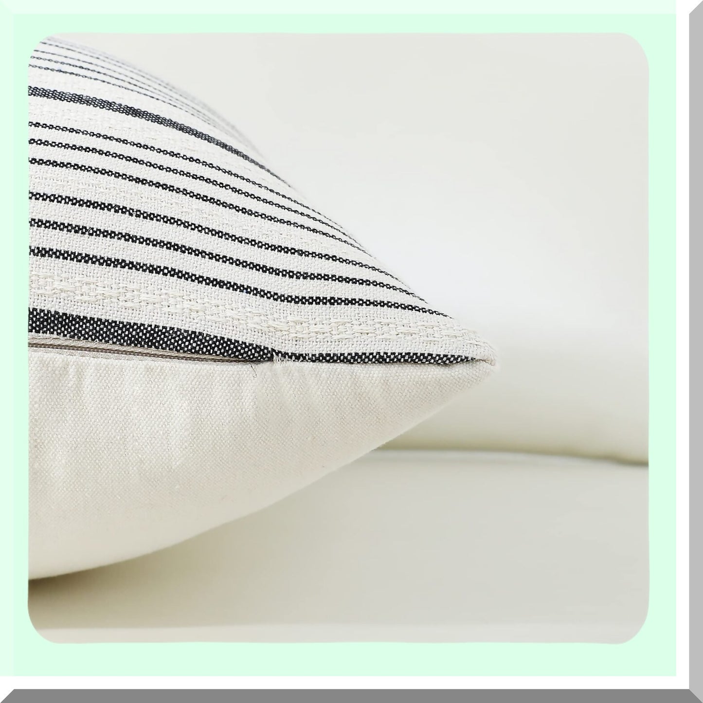 Farmhouse Stripes Textured Linen Pillow Covers - Set of 2, 24 x 24 Inch Cotton Tan Leather Square Decorative Case for Sofa Couch Bedroom