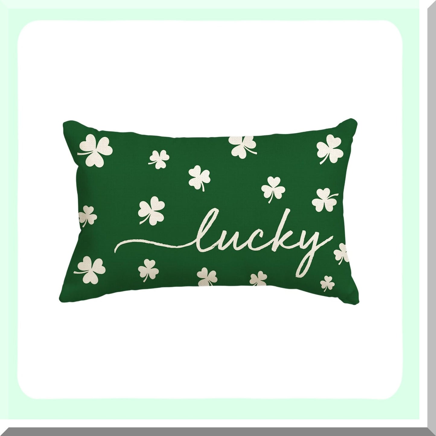 Lucky Clover Shamrock Green Throw Pillow - St. Patrick's Day Decorative Cushion Cover for Sofa Couch - 12 x 20 Inch Decoration