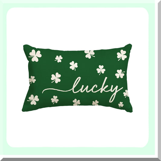 Lucky Clover Shamrock Green Throw Pillow - St. Patrick's Day Decorative Cushion Cover for Sofa Couch - 12 x 20 Inch Decoration