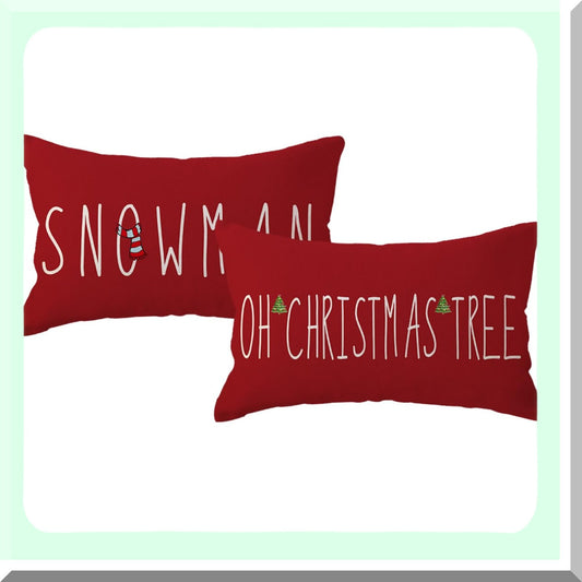 Winter Wonderland Snowman Pillow Covers - Set of 2 Festive Farmhouse Decorative Cushion Covers for Couch, Sofa, Porch - Holiday Season Red Throw Pillows