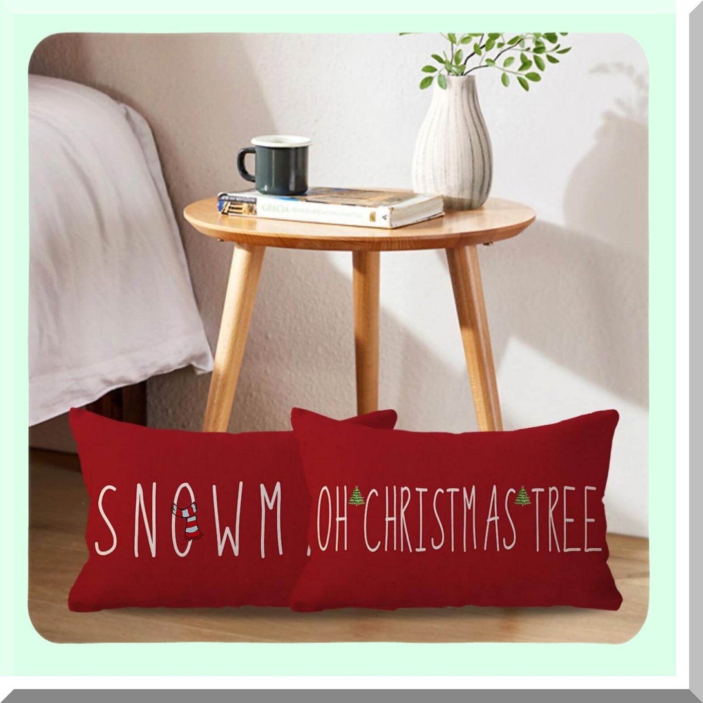 Winter Wonderland Snowman Pillow Covers - Set of 2 Festive Farmhouse Decorative Cushion Covers for Couch, Sofa, Porch - Holiday Season Red Throw Pillows