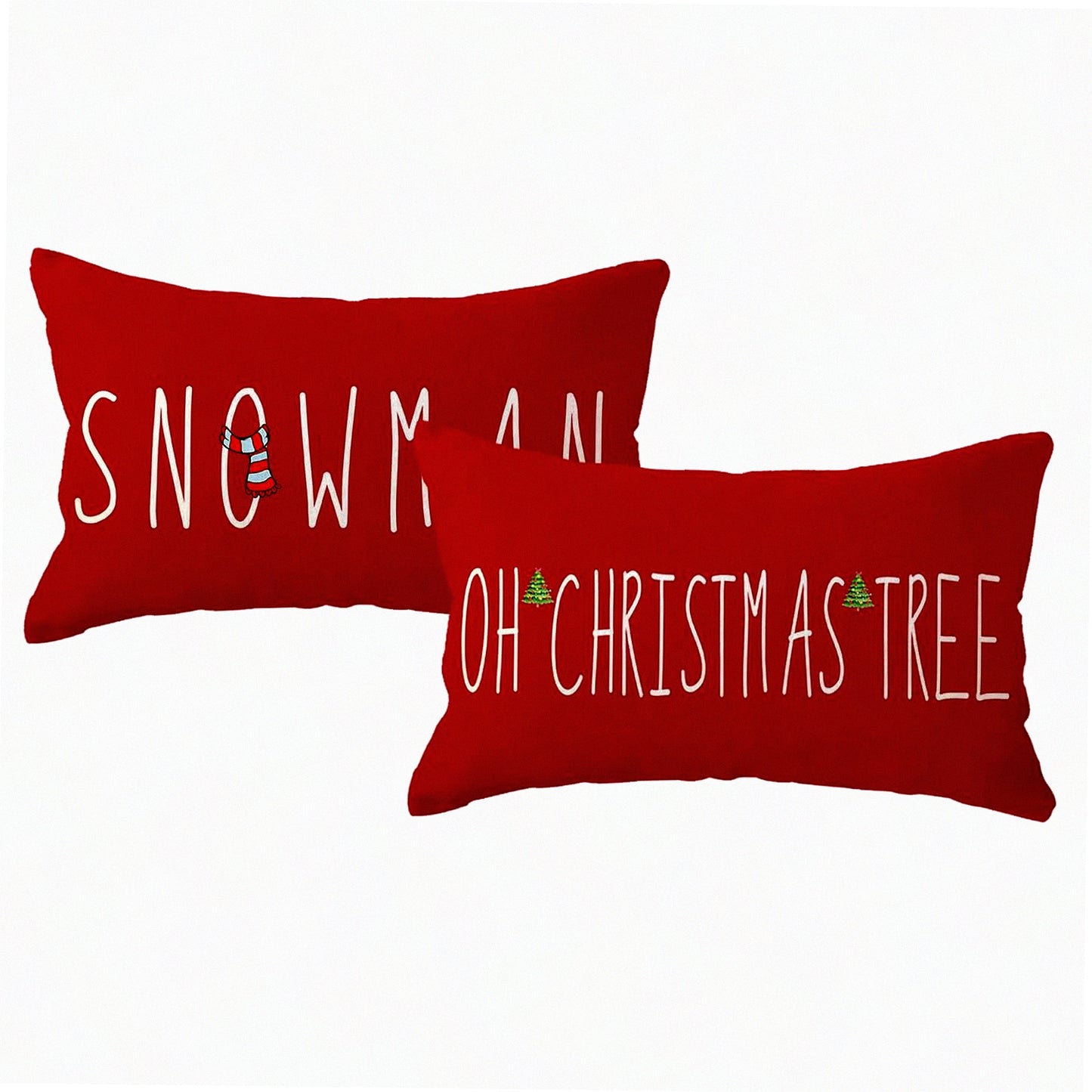Winter Wonderland Snowman Pillow Covers - Set of 2 Festive Farmhouse Decorative Cushion Covers for Couch, Sofa, Porch - Holiday Season Red Throw Pillows