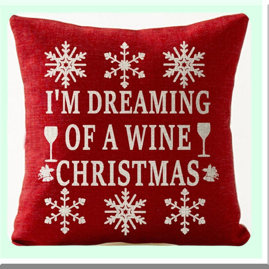 Snowflake Dream Wine Bells Beige Cotton Linen Throw Pillow Cover - Winter Greetings Decorative Square 18X18 Inches