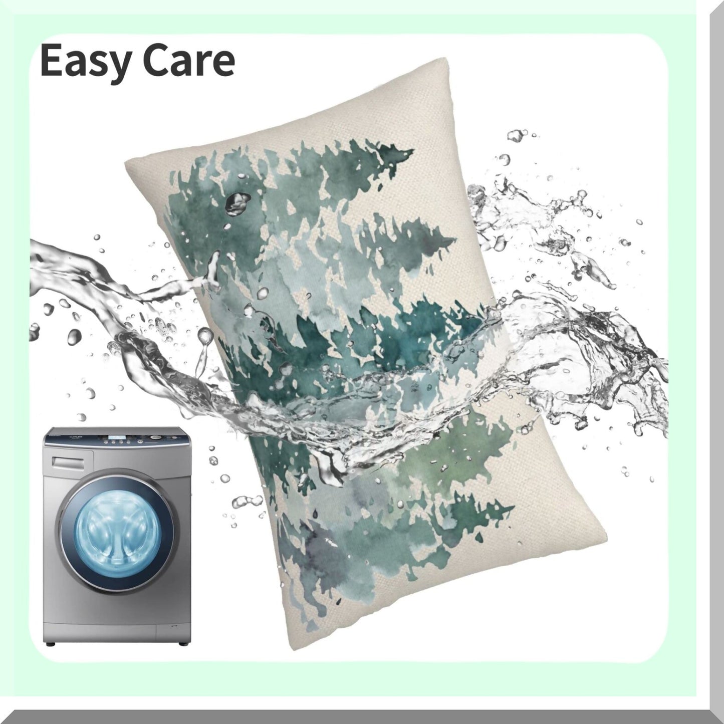 Green Forest Nature Pillow Covers - Set of 2 Rustic Watercolor Tree Throw Pillows - Farmhouse Decorative Cushion Covers for Couch, Sofa, Bed, Outdoor - Soft Linen Square Pillowcase 12x20