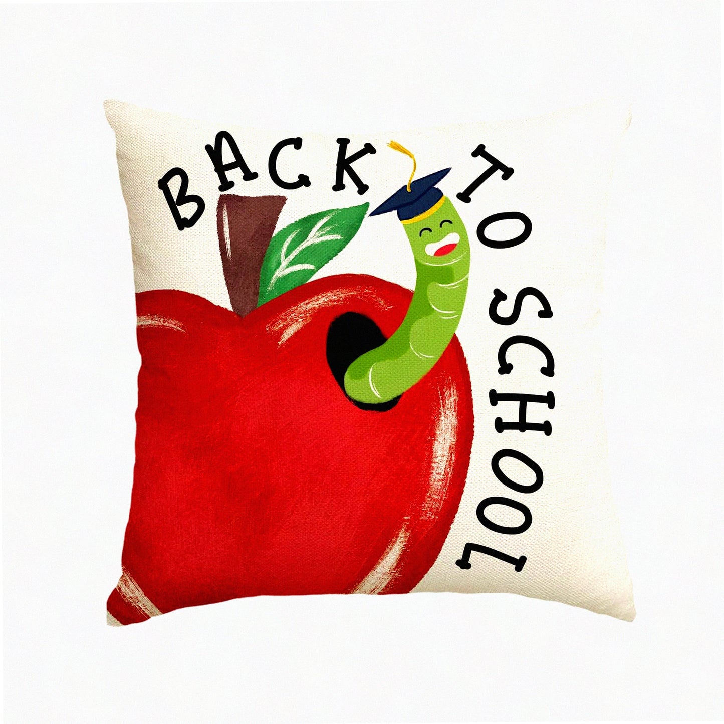 School Days Cozy Cushion Cover - 18x18 Inch Apple Bookwarm Design for Sofa & Couch Decor - Back to School First Day of School Theme