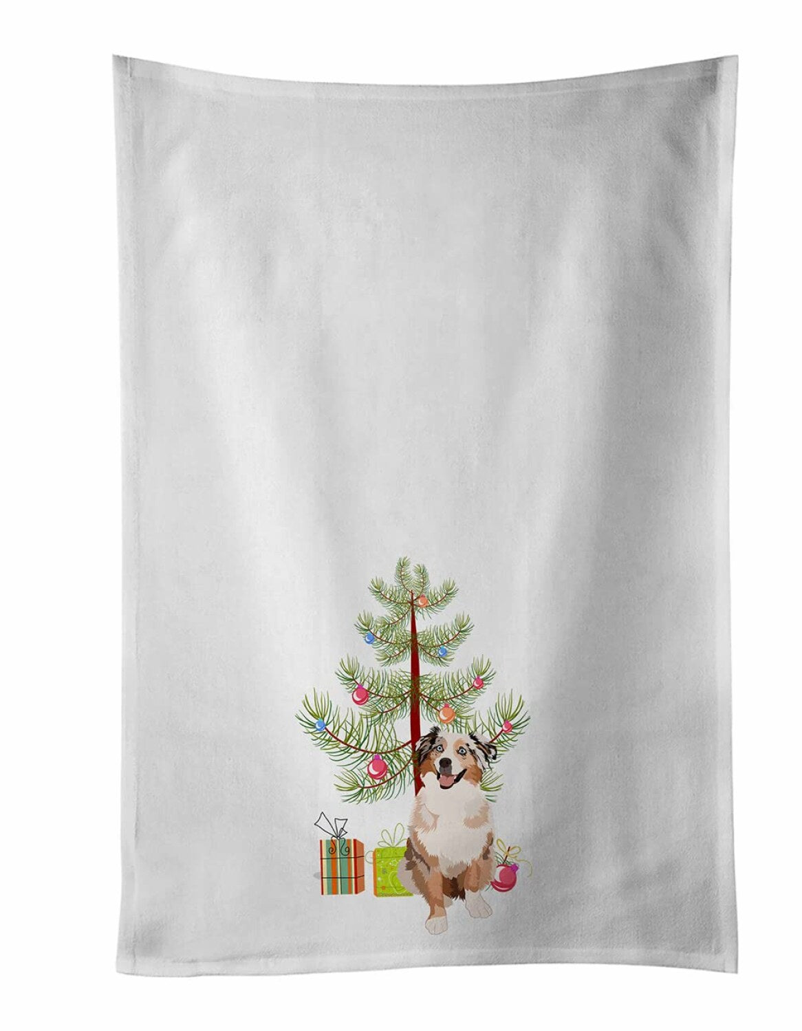 White Kitchen Towel Set of 2 Australian Shepherd Red Merle